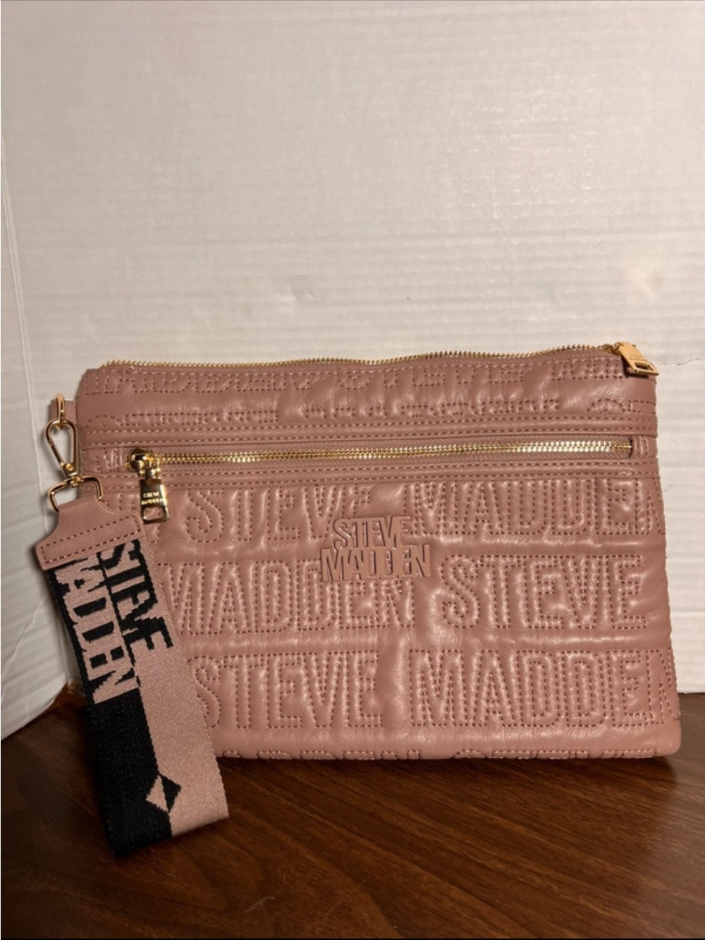 Steve Madden Blush Pink Embossed Logo clutch 8x12